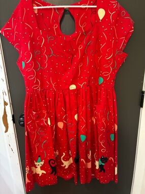 Banned Apparel UK! Red Party Cat Print Fit-and-Flare Dress